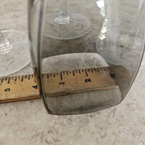 4 Retro Square Grey Wine Glasses 9.5" frosted etched base snowflake winter holid - Picture 6 of 13